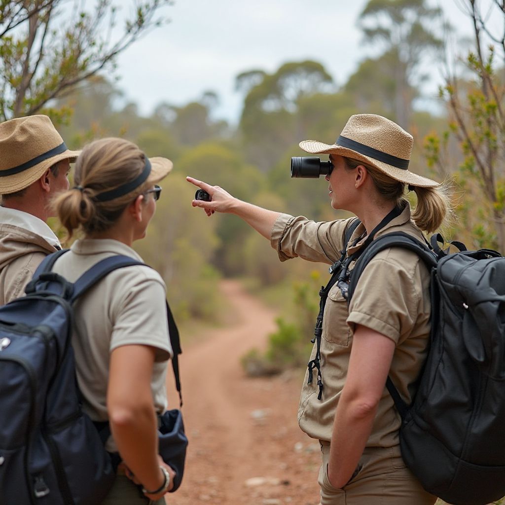 Guide pointing out wildlife to tourists